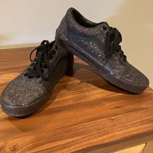 VANS Old Skool Black Glitter Skate Shoe, Mens 7.5/Womens 9